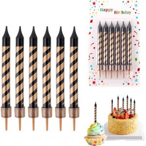 Chenquansarl-Lot De 36 Bougies D'anniversaire - Noir Et Dor&eacute; - 9 Cm - Grandes Bougies D'anniversaire - Bougies Fines Et Longues - Avec Support - D&eacute;coration Cupcake Pour Mariage, No&euml;l, F&ecirc;te - Neuf