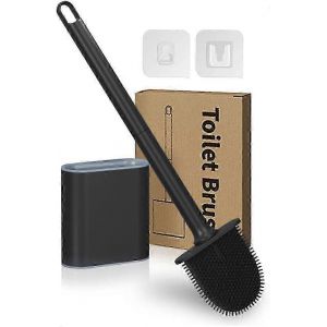 Brosse De Toilette En Silicone Avec Ensemble De Support - Poils Brosse De Toilette Pliable À Séchage Rapide Sol Toilette Murale Salle De Bain,Noir - Neuf