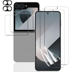[2+2+2 Pi&egrave;ces Protection &Eacute;cran pour Samsung Galaxy Z Flip 6 Verre Tremp&eacute;, TPU Souple Film + Z Flip 6 Verre Tremp&eacute; Ext&eacute;rieure + Galaxy Z Flip 6 Cam&eacute;ra Arri&egrave;re Protecteur, HD/Anti-Rayures - Neuf