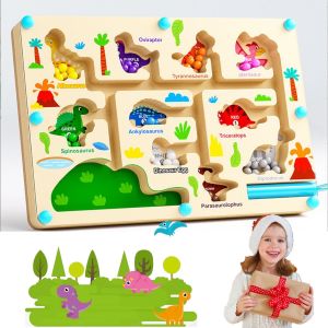 KAL-Labyrinthe Magnetique Jouet,Jouet Enfant 3 4 5 6 7 8 Ans En Bois,Jeux Magnetique Enfant Pour Gar&ccedil;ons Et Filles,Apprendre Les Couleurs Jeu De Comptage,Anniversaire De No&euml;l Cadeau(Style : Dinosaure - Neuf