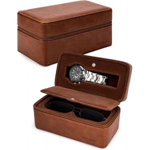 Kal-Étui Portable Pour Montres Et Lunettes De Soleil, Lunettes De Vue Et Bijoux, Boîte De Voyage Pour Femmes, Hommes, Filles, Marron, Medium - Neuf