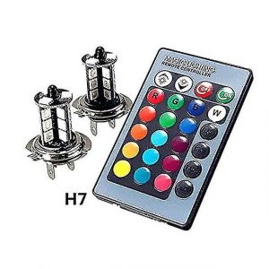Lot de 2 ampoules LED universelles 9006 H4 HB4 H7 H8 H9 H11, eclairage d'ambiance RVB 5050, accessoires pour voiture avec telecommande - Neuf