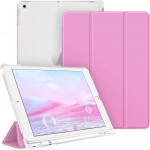 Coque Compatible Avec Ipad 9E/8E/7E Génération 10.2 Pouces (2021/2020/2019) - [Rangement De Pencil] Coque Arrière Transparente Givrée Housse Etui Fin Et Léger, Rose Lilas - Neuf