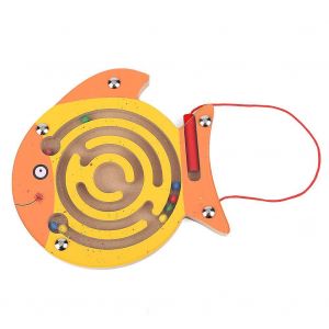 Labyrinthe magn&eacute;tique en bois, jouet &eacute;ducatif pour enfants, jeu de puzzle, stylo, cadeau #Poisson jaune - Neuf