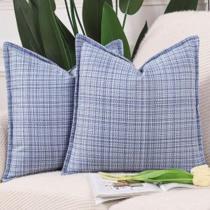 Eryi-Lot De 2 Doux Extérieur Housses De Coussin En Polyester Et Lin Avec Bordure Décoratif Coussin Couvre Style De Luxe Pour Patio Canapé De Chambre Bleu Violet 40x40 Cm - Neuf