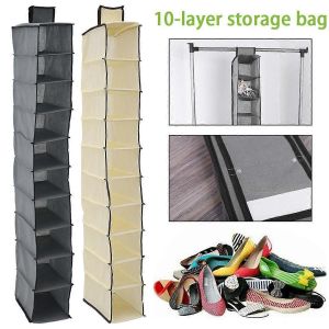 10 couches boîte à chaussures Rangement Sac suspendu Armoire pliable Divers Organisateur Titulaire Chambre Chaussures Pantoufles Vêtements Sac de rangement - Neuf