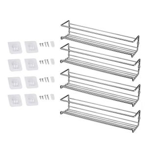 Étagère À Épices Murale, Lot De 4, À Suspendre Pour Placard, Garde-Manger, Cuisine, Rangement De Condiments, Chromé - Neuf