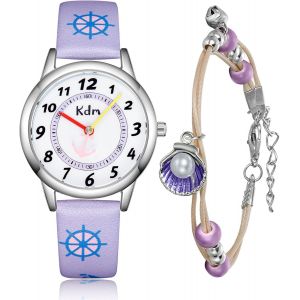 Bnhgc-Montre Enfant Set Analogique Quartz Bracelet Montres Filles Etanche Sport Dessin Montres Cuir Time Teacher Montres Fille Garçons Elégantes 5 6 7 8 9 10 Ans Anniversaire Pour Enfants - Neuf