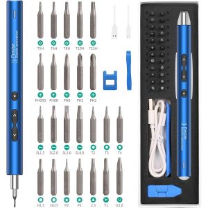 Tournevis Electrique, 28 en 1 Mini Tournevis Sans Fil avec 3 Lumi&egrave;res LED,Kit d'outils de R&eacute;paration Rechargeable de Pr&eacute;cision avec Charge de Type C,Magn&eacute;tiseur pour Smartphones (Bleu) - Neuf
