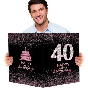 Grande Carte de Voeux Happy Birthday G&eacute;ante Carte Noir Rose Anniversaire Joyeux Anniversaire Cadeau pour 40 ans Anniversaire - Neuf