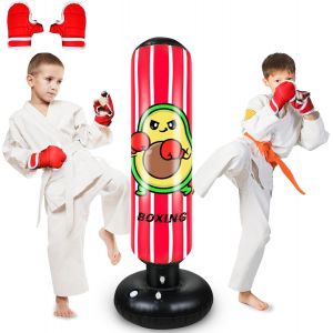 Sac De Frappe Enfant, 120cm Punching Ball Enfants, Sac De Boxe Gonflable Avec Gants De Boxe, Cadeau Pour Gar&ccedil;ons Et Filles De 3 &Agrave; 12 Ans Pour Karat&eacute;, Taekwondo, Mma - Neuf