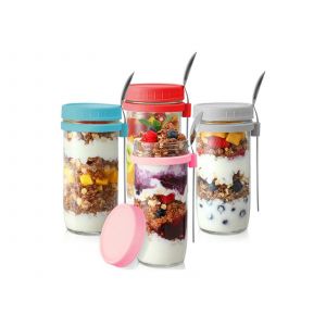 Bo&icirc;tes De 600 Ml Pour Porridge Du Lendemain Avec Couvercles Et Cuill&egrave;res - Lot De 4 - Neuf