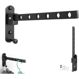 KALANKA-Porte-V&ecirc;tements Mural Pliable &agrave; 90&deg; - S&eacute;choir Mural Extensible Noir, avec Crochets, S&eacute;choir pour Balcon, Salle de Bain, Chambre, H&ocirc;tel - Neuf