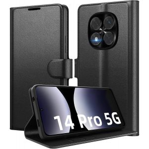 Kal-Coque Pour Xiaomi Redmi Note 14 Pro 5g / Pro+ Plus 5g / Poco X7 5g (Pas Pour 4g) Premium Cuir Pu, Portefeuille Housse Etui Pour Cartes Protection Anti-Choc Flip Case Avec 1 Verre Trempé Noir - Neuf