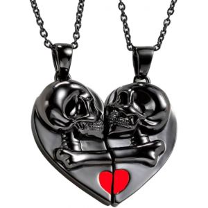 Kal-2 Pièces Collier Couple, Colliers En Acier Inoxydable Ailes D'ange/Empreinte De Pied/Crâne De Squelette/Paume De Squelette/Lettre Avec Chaîne À Pendentifs Ajustable Cadeaux Pour Amoureux - Neuf