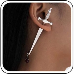 Kal-Punk Sword Boucles D'oreilles Silver Cross Stud Boucles D'oreilles Vintage Gemstone Drop Boucles D'oreilles Gothique Dagger Sword Stud Boucles D'oreilles Bijoux Pour Femmes Et Filles - Neuf