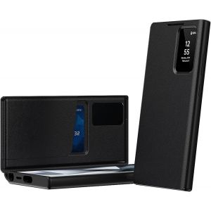 KWEX-Housse pour Galaxy S25 Ultra,étui de téléphone Intelligent avec fenêtre et 1 Emplacement pour Carte,étui de Protection Complet en Cuir Exquis, pour Samsung Galaxy S25 Ultra 5G-Noir - Neuf