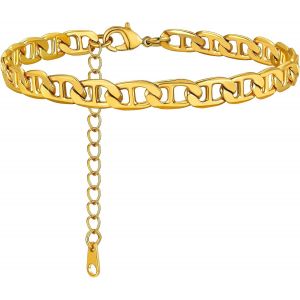 Kal-Bracelet Chaine De Cheville Femme Fille Acier Inoxydable Gourmette 3/6 Mm Argent/Plaque Or/Noir/Or Rose [Venitien/Spiga/Tressé] Chaine Maille Pied 22cm Plage Ete Vacanvce - Neuf