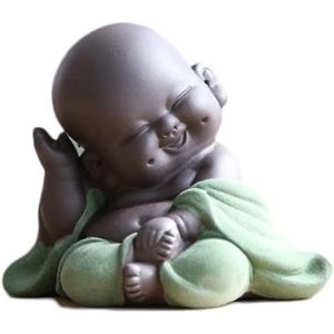 Bouddha Maitreya rieur, statue de Bouddha en céramique, sculpture de thé ornementale, mini ornements de Bouddha porte-bonheur assis, ornements de jardin de décoration intérieure. - Neuf