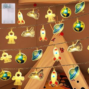 Kal-Guirlande Lumineuse Astronaute - 1,5 M - 10 Led - Étanche - Avec Minuterie - Veilleuse - Pour Chambre D'enfant, Garçon Et Fille - Lit De Maison - Cadeau D'anniversaire - Décoration De Fête - Neuf