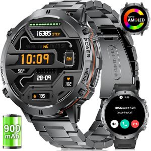 Montre Connectée Homme Avec 900 Mah Grande Batterie 1,73¿ Amoled Pour Ios Android,Bluetooth Appels,Fréquence Cardiaque/Moniteur De Sommeil/Boussole Montre Homme Connectée,100+ Modes Sport,Noir - Neuf