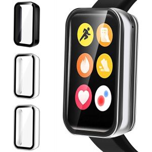 3 Pi&egrave;ces Dur Pc Coque Avec Protection &Eacute;cran En Verre Tremp&eacute; Pour Xiaomi Mi Band 7 Pro, Couverture Compl&egrave;te &Eacute;tui De Protection Anti-Rayures Bumper Housse (2 Transparent + 1 Noir) - Neuf