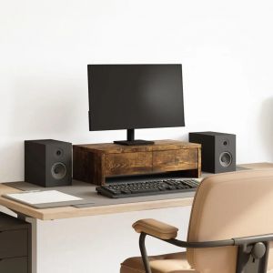 Support de moniteur avec tiroirs chêne fumé bois d'ingénierie - Neuf