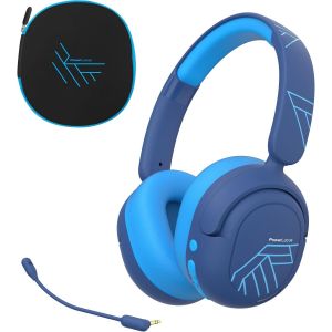 KALPO-Casque Audio Enfant,Casque Bluetooth Sans Fil Avec Réduction De Bruit Active,70H Autonomie,74/85/94Db Volume Limité,Boom Microphone Externe Pour Jeu,Casque Pliable Avec Etui (Bleu) - Neuf