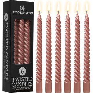 Bougies Torsad&eacute;es D&icirc;ner Lot Bougies de 3 ou 6 Anti-Gouttes Bougies Color&eacute;es Bougie Longue Dur&eacute;e 6h Non Parfum&eacute;e (Cuivre-Lot de 6) - Neuf