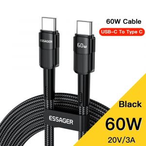 Essager 7a Usb Type C Câble 100w Pour Realme Huawei P30 Pro 66w Fil De Charge Rapide Usb-C Chargeur Cordon De Données Samsung Oneplus Poco.Black 60w C To C.0.5m - Neuf