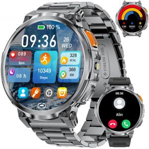 Montre Connect&eacute;e Homme, Batterie 730 Mah, &Eacute;cran Hd 1,85'', Bluetooth, Lampe Torche,130+Modes Sportifs, Spo2/Fr&eacute;quence Cardiaque/Pression Art&eacute;rielle/Sommeil, Compatible Android Ios - Neuf