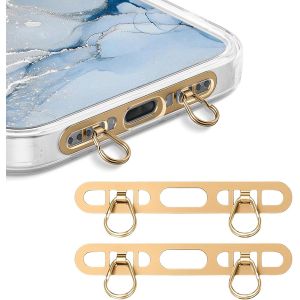 JGD-2 pi&egrave;ces de support de cha&icirc;ne pour t&eacute;l&eacute;phone en m&eacute;tal Gilt pour iPhone, cordon pour t&eacute;l&eacute;phone avec 2 anneaux, en acier inoxydable, fin et robuste, emp&ecirc;che la chute (Or+Or) - Neuf