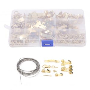 XYONG Kit de crochets pour cadre photo, 230 pieces, vis sans trace, clou pour cable metallique mural, dore, europeen - Neuf