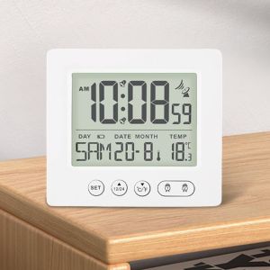 KAL-Réveil Numérique Radio-Piloté Avec Thermomètre, Réveil Numérique Avec Deux Alarmes, Lumineux, Date, Semaine, Température, Fonction Snooze, Réveil Numérique, Horloge Radio-Pilotée, Sans Pile (Blan - Neuf