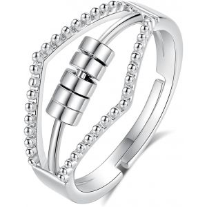 Kal-Bague Anti Stress Femme, Perles Bague D'anxiete R&eacute;glable Bague Anneau Tournant Anneau Ouvert Spinner Anxi&eacute;t&eacute; Fidget Pour Femme - Neuf