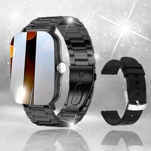 1.83 Pouces &Eacute;cran Montre Intelligente Hommes Femmes Cadeau Plein &Eacute;cran Tactile Num&eacute;rique Sport Fitness Piste Montres Bt Appel Smartwatch Montre-Bracelet.Black Steel. - Neuf