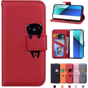 Kal-Xiaomi Redmi Note 13 4g H&uuml;lle Pu Leder Brieftasche Xiaomi Redmi Note 13 4g Schutzh&uuml;lle Stehfunktion Magnetic Closure Handyh&uuml;lle F&uuml;r Redmi Note 13 4g Rote Katze - Neuf