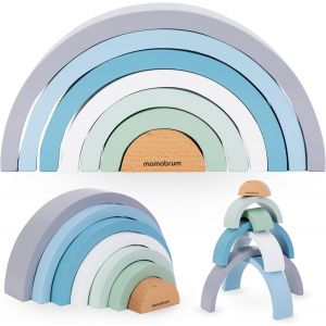 ChenQuanSarl-Puzzle Arc-En-Ciel En Bois - Bleu, 7 &Eacute;l&eacute;ments, Ponts Tunnel, Constructions En Bois, Jouet Enseigne, Jouet Soutient L'Apprentis , D&eacute;veloppement De La Coordination B&eacute;b&eacute; Arc-En-Ciel En Bois - Neuf