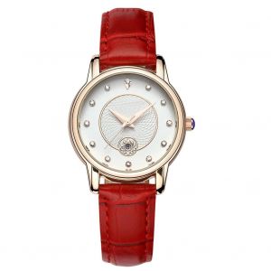 Mode Femmes M&eacute;tal Strass Quartz Montre Bracelet En Cuir Accessoire (Rouge) - Neuf
