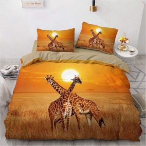 Housse De Couette D Imprim&iquest;&iquest; Parure De Lit Xcm Girafe De La Savane Ensemble De Literie En Imprim&iquest;&iquest; Avec Fermeture &iquest;&iquest;Clair De Housse De Couette En Microfibre Et Taies D'oreiller - Neuf