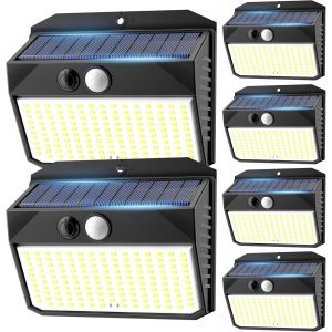 Lampe Solaire Exterieur, Lot De 6 Lumiere Solaire Exterieur Avec D&eacute;tecteur De Mouvement, 150led Spot Solaire Ip65 Etanche Lampe Solaire Pour Jardin, Garage, Patio - Neuf