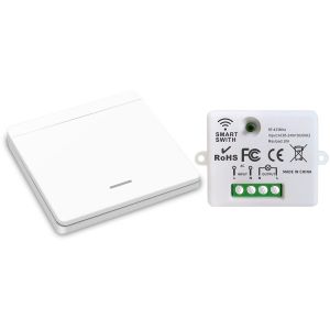 Interrupteur d'&eacute;clairage sans fil, interrupteur de s&eacute;curit&eacute; de l'&eacute;metteur RF et contr&ocirc;leur de r&eacute;cepteur 10A, installation facile pour lampe jusqu'&agrave; 1500W - Neuf