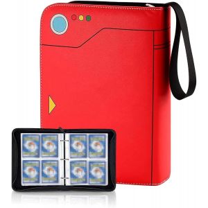 Mdy-Classeur Carte Album Carte Porte Cartes En Cuir Imperméable Avec Fermeture Éclair Contient 400 Cartes 50 Pages Compatible Diverses Cartes Cadeau Pour Enfants (Rouge-B) - Neuf