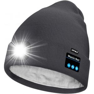 Unisexe LED Bluetooth Bonnet Lampe Frontale,USB Rechargeable 4 LED Musique Parleur Chapeau de Course Lumi&egrave;re Chaud Polaire Doubl&eacute;e Tricot Bonnet Cadeaux pour Hommes et Femmes.[F153] - Neuf