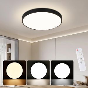 Plafonnier Led Dimmable Plafonnier - Lampe De Cuisine Noir Plat Rond Avec Télécommande Ø37cm 36w Lampe De Couloir 3000k-6500k Lampe Plafond Pour Chambre Cuisine Salon Balcon Salle À Manger - Neuf