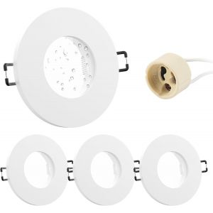 Subzonal-4x Spot Encastrable Gu10 Aluminium, Ip65 Blanc Support Spot Encastrable Cadre De Montage Avec Douille Gu10, Rond Spot De Plafond 68mm Imperm&eacute;able Extra Plat Pour Led Salle De Bain, 230v - Neuf