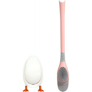 KAL-Brosse De Toilette En Canard De Plongée, Ensemble De Brosse De Toilette, Ensemble De Brosse De Toilette Et Support De Salle De Bain En Silicone(Rose) - Neuf