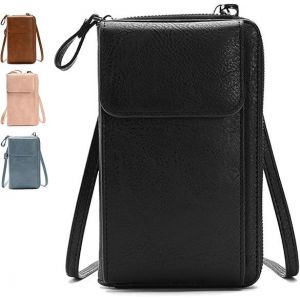 1 sac noir pour téléphone portable, sac à bandoulière pour téléphone portable, portefeuille en cuir PU pour femme avec fente pour carte, adapté aux téléphones de moins de 6,5 pouces - Neuf
