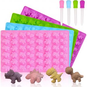 KAL-Silicone Candy Gummy Dinosaur Molds 4 Pack Dinosaur Fondant Chocolate Molds With 4 Droppers Ice Cube Tray For Baking Mould Cake Decoration For Kids Dinosaur Birthday Party - Neuf