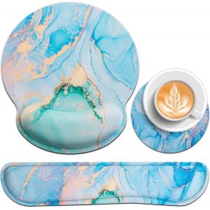 Ensemble De Tapis De Souris 3 En 1, Clavier Wristguard, Tapis De Souris Avec Tapis De Gel, Sous - Verres, Tapis De Souris Ergonomique, Prot&egrave;ge - Poignets Avec Mousse &Agrave; M&eacute;moire De Forme - Neuf